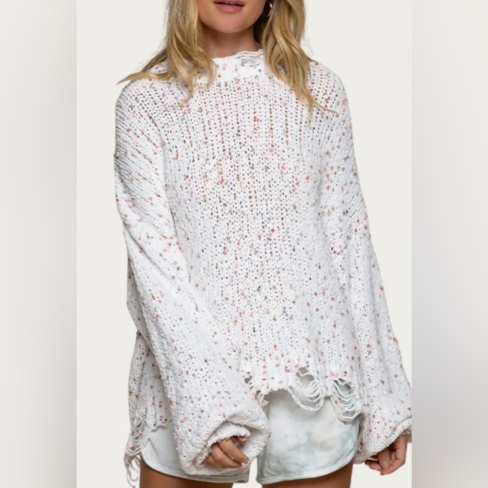 POL Distressed Confetti Sweater